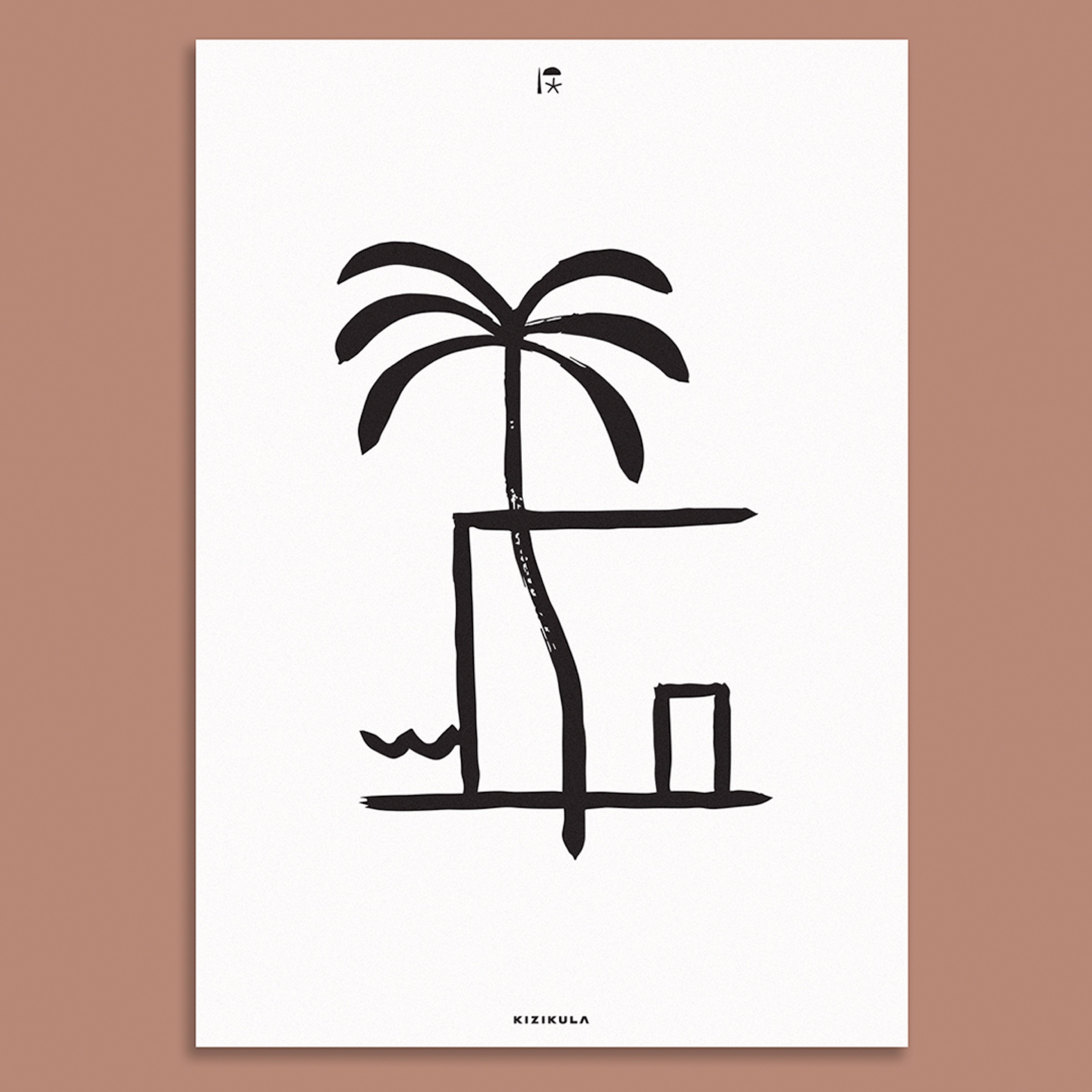 hand-painted kizikula art print of a palm and hut