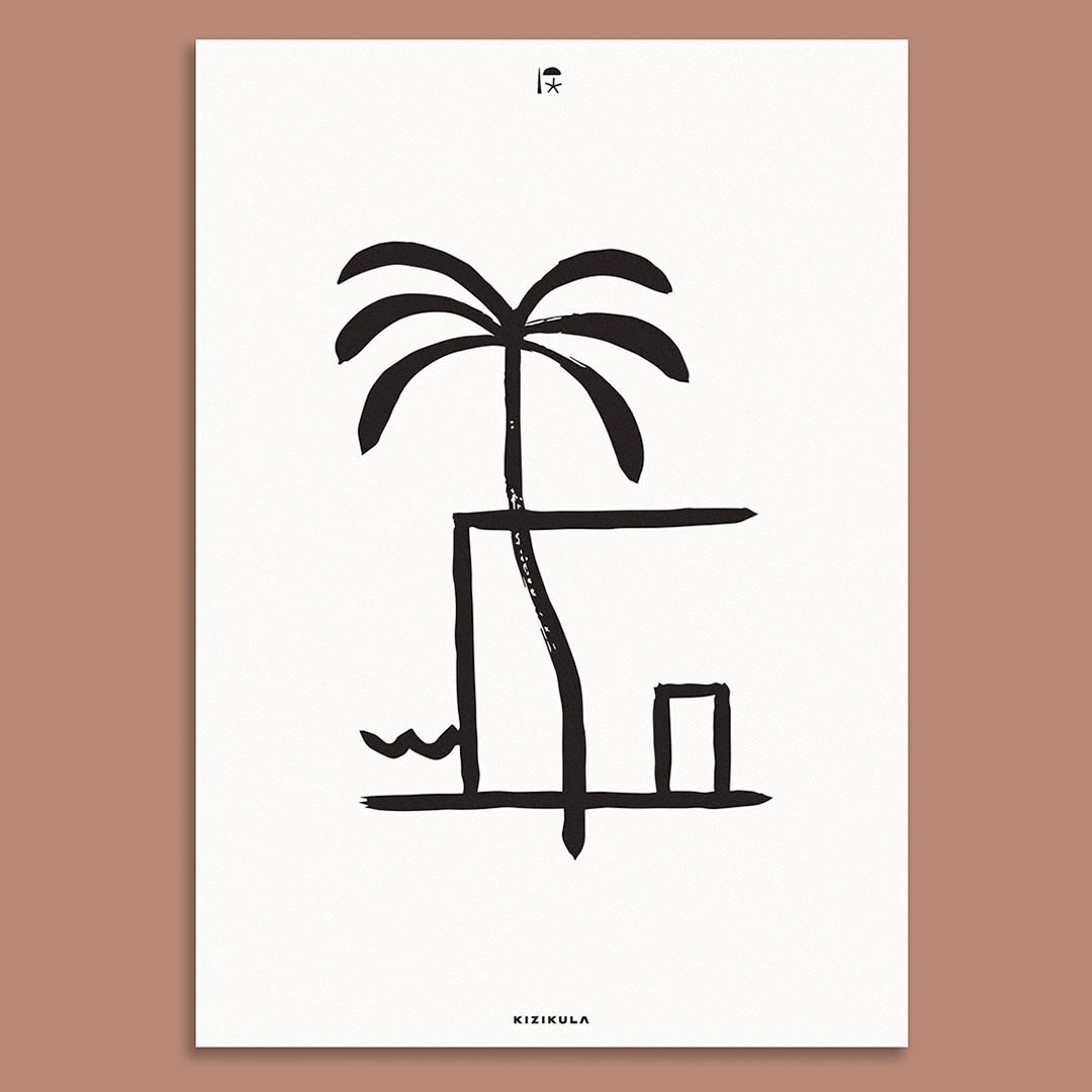 hand-painted kizikula art print of a palm and hut